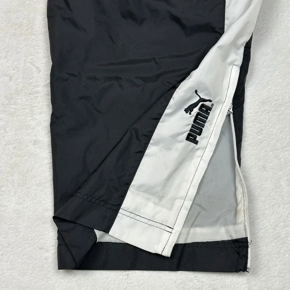 Puma Men XXL Vintage Windbreaker Track Pants Black White Ankle Zip Nylon Joggers